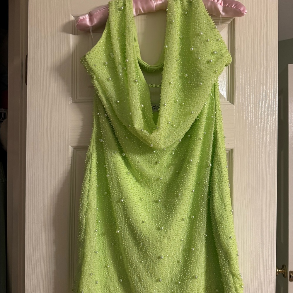 Oh Polly Lime Green Beaded Backless Dress